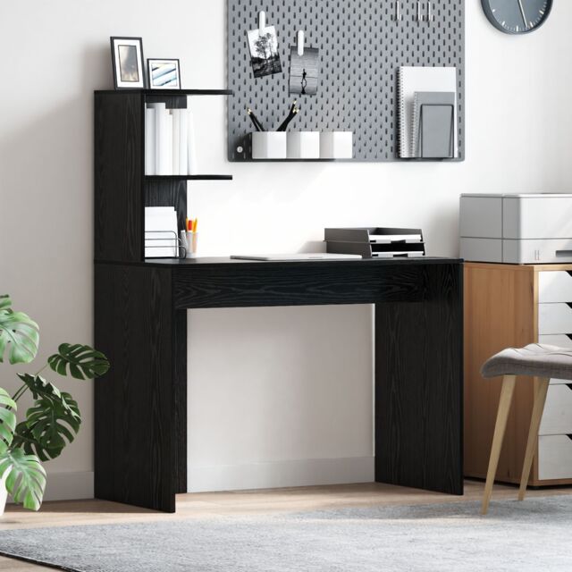 Berkfield Home Black Oak Writing Desk Black Oak MDF, laminate Compact Shelving - image 1