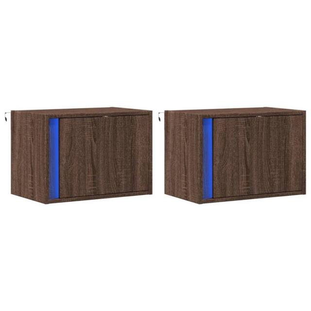 Berkfield Home Durable Wall-mounted Bedside Cabinets with LED Lights 2 pcs Brown Oak - image 1