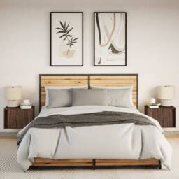 Berkfield Home Durable Wall-mounted Bedside Cabinets with LED Lights 2 pcs Brown Oak - thumbnail 4