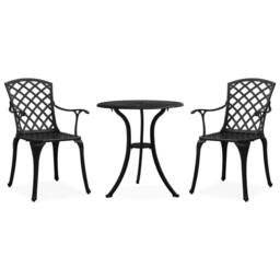 Berkfield Home 3 Piece Bistro Set Cast Aluminium Black - thumbnail 2