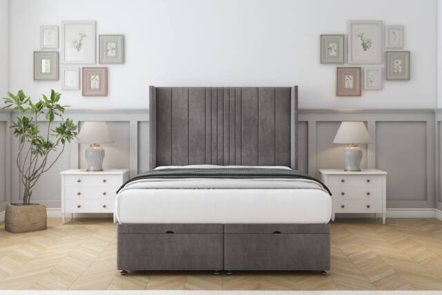 "Comfort Beds Grace Naples Ottoman Bed Set With 54"" Wingback Headboard in Grey - Size: Small Single" - image 1