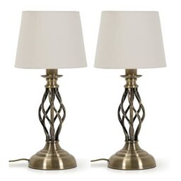 ValueLights Pair Of Memphis Antique Brass Traditional Table Lamps in Brown - thumbnail 2