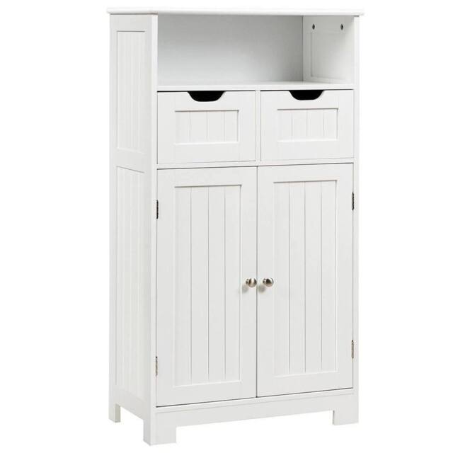 EONLION Bathroom Floor Cabinet Wooden Storage Cupboard in White - image 1