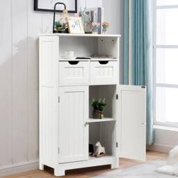EONLION Bathroom Floor Cabinet Wooden Storage Cupboard in White - thumbnail 4