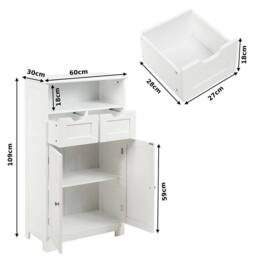 EONLION Bathroom Floor Cabinet Wooden Storage Cupboard in White - thumbnail 2