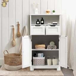EONLION Bathroom Floor Cabinet Wooden Storage Cupboard in White - thumbnail 3