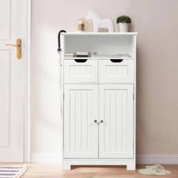 EONLION Bathroom Floor Cabinet Wooden Storage Cupboard in White - thumbnail 5