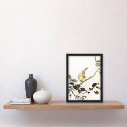Artery8 Ohara Koson Framed Wall Art Print Bunting On Blossom Branch in Grey - Size: A4 - thumbnail 2