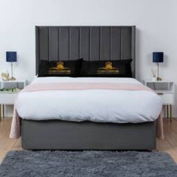 UK Bed Furniture Bella Wingback Divan Bed Base with 54 Inch Headboard - No Storage in Charcoal - Size: King
