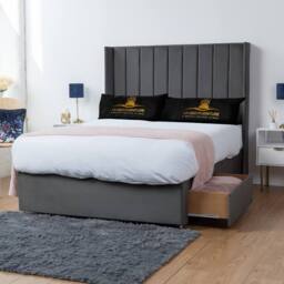 UK Bed Furniture Bella Wingback Divan Bed Base with 54 Inch Headboard - No Storage in Charcoal - Size: King - thumbnail 2