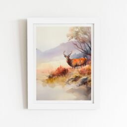 "Warren Reed - Designer Stag Deer Water Colour Framed Art Print in White - Size: W16"" x H24""" - thumbnail 1