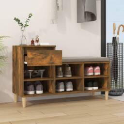 Berkfield Home Shoe Cabinet Smoked Oak 102x36x60 cm Engineered Wood in Brown - Size: 102 x 36 x 60 cm - thumbnail 1