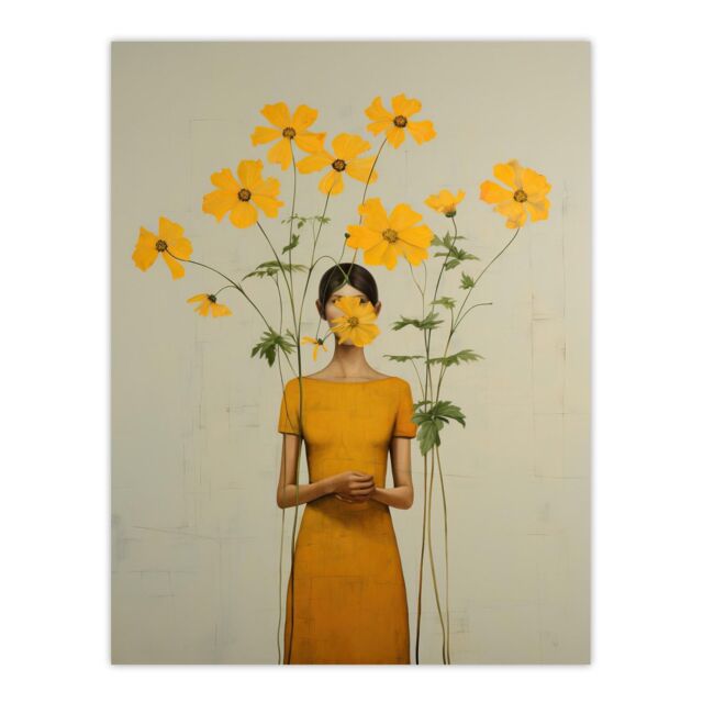 "Wee Blue Coo Wall Art Print Hidden In Buttercups Surrealist Mustard Living Room in Yellow - Size: W24"" x H32""" - image 1