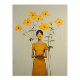 "Wee Blue Coo Wall Art Print Hidden In Buttercups Surrealist Mustard Living Room in Yellow - Size: W24"" x H32""" - thumbnail 1
