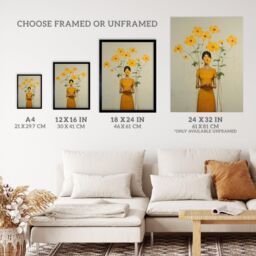 "Wee Blue Coo Wall Art Print Hidden In Buttercups Surrealist Mustard Living Room in Yellow - Size: W24"" x H32""" - thumbnail 3