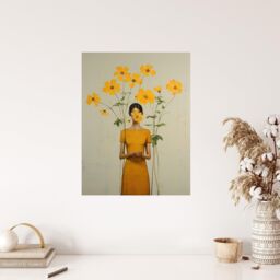 "Wee Blue Coo Wall Art Print Hidden In Buttercups Surrealist Mustard Living Room in Yellow - Size: W24"" x H32""" - thumbnail 4