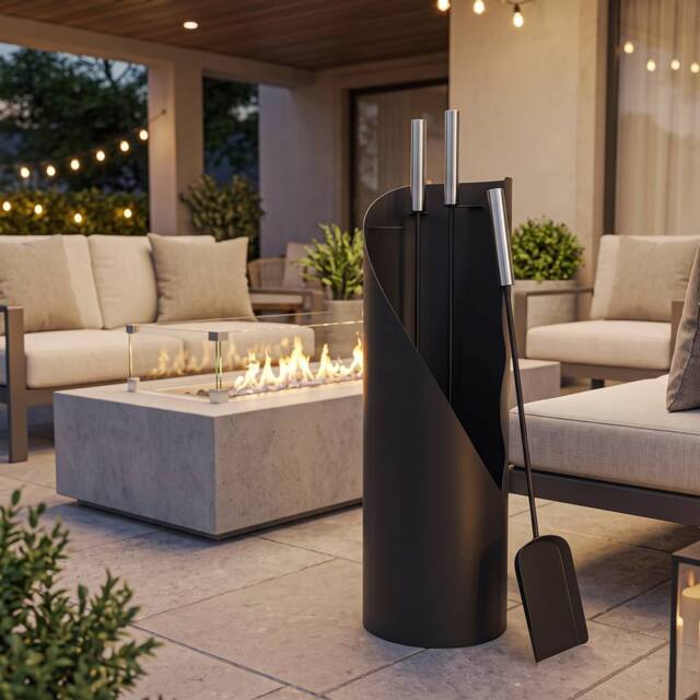 STILVORA Metal Fireplace Tools Set with Bucket in Black - image 1
