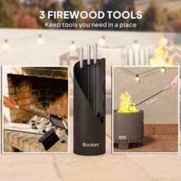 STILVORA Metal Fireplace Tools Set with Bucket in Black - thumbnail 6