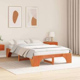 Berkfield Home Wood Bed Frame Wax brown Solid wood 140 x 190 cm Durable - thumbnail 4
