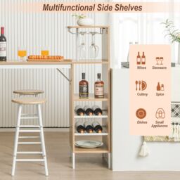 Costway 3PCS Bar Table Chair Set Industrial Dining Table Stools w/ Glass Holders & Wine Racks in Brown - thumbnail 4