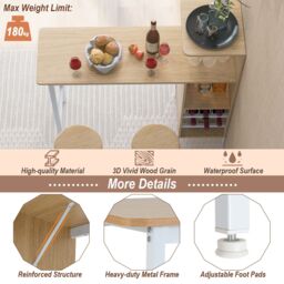 Costway 3PCS Bar Table Chair Set Industrial Dining Table Stools w/ Glass Holders & Wine Racks in Brown - thumbnail 5