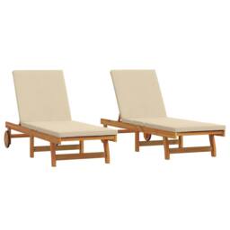 Berkfield Home Sun Loungers 2 pcs with Wheels & Cushion Solid Wood Acacia in Brown - thumbnail 2