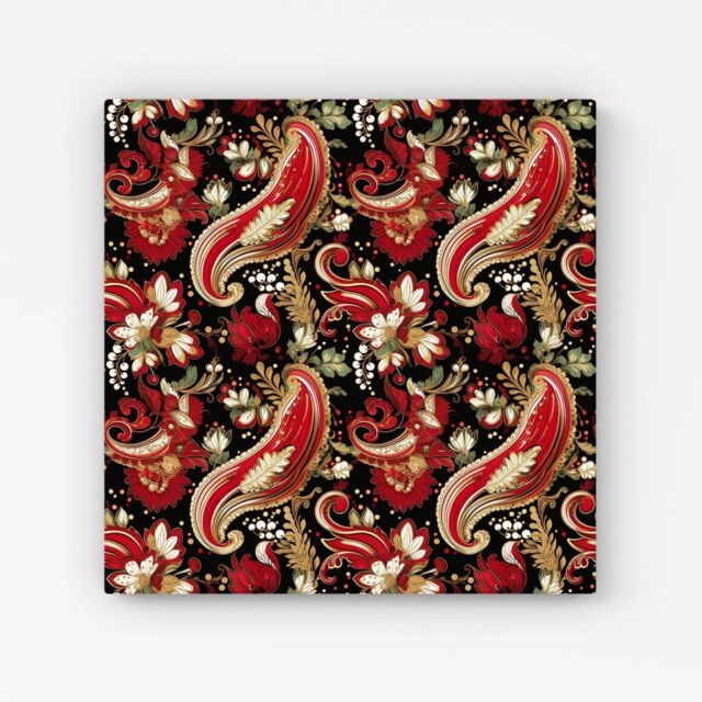 "Warren Reed - Designer Paisley Christmas Stars Red Canvas - Size: W16"" x H16""" - image 1
