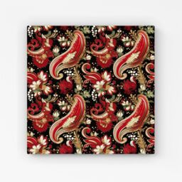 "Warren Reed - Designer Paisley Christmas Stars Red Canvas - Size: W16"" x H16""" - thumbnail 1