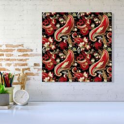 "Warren Reed - Designer Paisley Christmas Stars Red Canvas - Size: W16"" x H16""" - thumbnail 2
