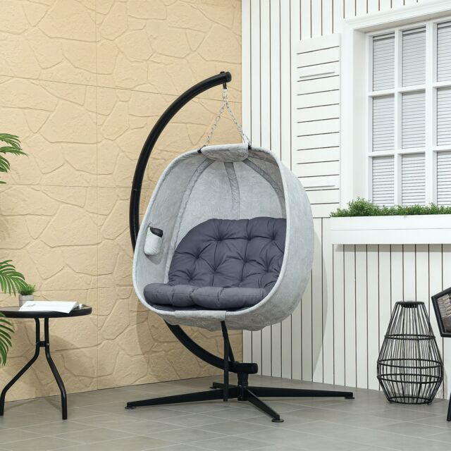 OUTSUNNY Hanging Egg Chair Outdoor Indoor Swing Chair, Folding Basket, Grey - image 1
