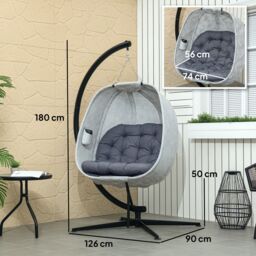OUTSUNNY Hanging Egg Chair Outdoor Indoor Swing Chair, Folding Basket, Grey - thumbnail 3