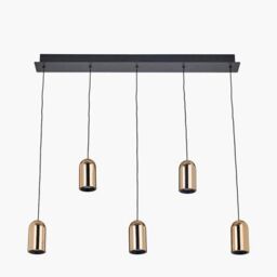 Ruma Black & Rose Gold Metal 5 Drop LED Pendant Ceiling Light - thumbnail 3
