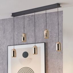 Ruma Black & Rose Gold Metal 5 Drop LED Pendant Ceiling Light - thumbnail 1