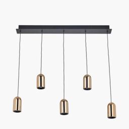 Ruma Black & Rose Gold Metal 5 Drop LED Pendant Ceiling Light - thumbnail 2
