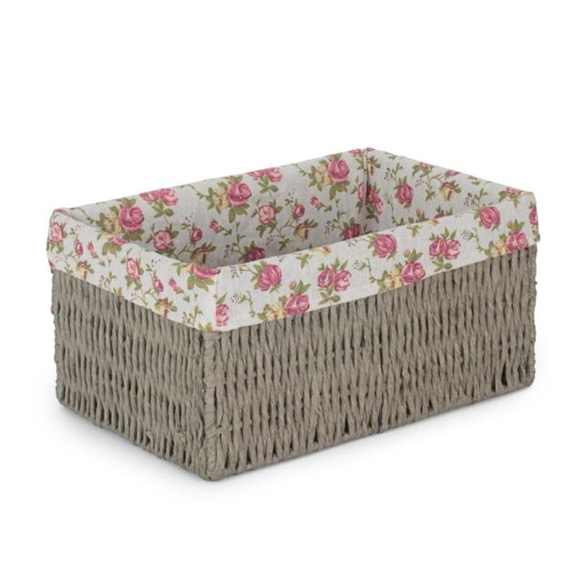 Red Hamper Paper Rope Storage Basket with Garden Rose Cotton Lining in Grey - Size: Medium - image 1