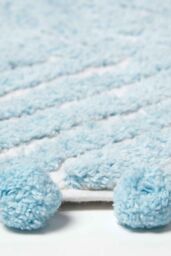 Homescapes Bath Mat Tufted Zig Zag 100% Cotton with Pom Pom Edges in Blue - thumbnail 3