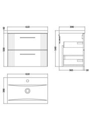 Balterley Wall Hung 2 Drawers Vanity Unit - Mid-Edge Basin 600mm, Satin Grey - thumbnail 5