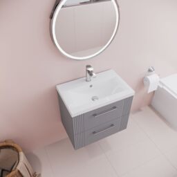 Balterley Wall Hung 2 Drawers Vanity Unit - Mid-Edge Basin 600mm, Satin Grey - thumbnail 3