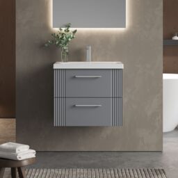 Balterley Wall Hung 2 Drawers Vanity Unit - Mid-Edge Basin 600mm, Satin Grey - thumbnail 2