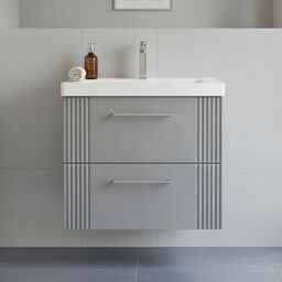 Balterley Wall Hung 2 Drawers Vanity Unit - Mid-Edge Basin 600mm, Satin Grey - thumbnail 8