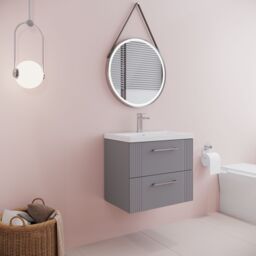 Balterley Wall Hung 2 Drawers Vanity Unit - Mid-Edge Basin 600mm, Satin Grey - thumbnail 4