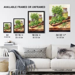Artery8 Country Kitchen Art Watercolour Basil Herb Still Life Study Painting Artwork Framed Wall Art Print A4 in Black - thumbnail 3