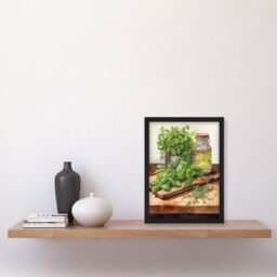 Artery8 Country Kitchen Art Watercolour Basil Herb Still Life Study Painting Artwork Framed Wall Art Print A4 in Black - thumbnail 4