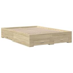 Berkfield Home Bed Frame with Drawers without Mattress Sonoma Oak 135x190 cm Double in Beige - thumbnail 3