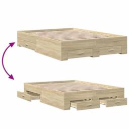 Berkfield Home Bed Frame with Drawers without Mattress Sonoma Oak 135x190 cm Double in Beige - thumbnail 7
