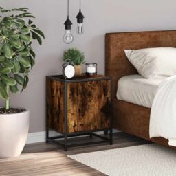 Berkfield Home Bedside Cabinet Smoked Oak 40x31x50 cm Engineered Wood & Metal in Brown - Size: 40 x 31 x 50 cm - thumbnail 3