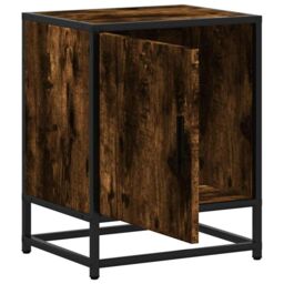 Berkfield Home Bedside Cabinet Smoked Oak 40x31x50 cm Engineered Wood & Metal in Brown - Size: 40 x 31 x 50 cm - thumbnail 8