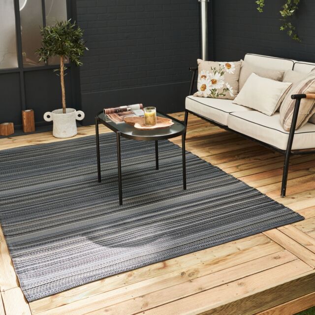 THE RUGS Reversible Weatherproof Outdoor Dark Grey Rugs Striped Rainbow 1020 - Size: 180 cm x 270 cm - image 1