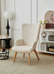 Nordlys Scandinavian Style Wooden Leg Lounge Chair in Beige - thumbnail 8
