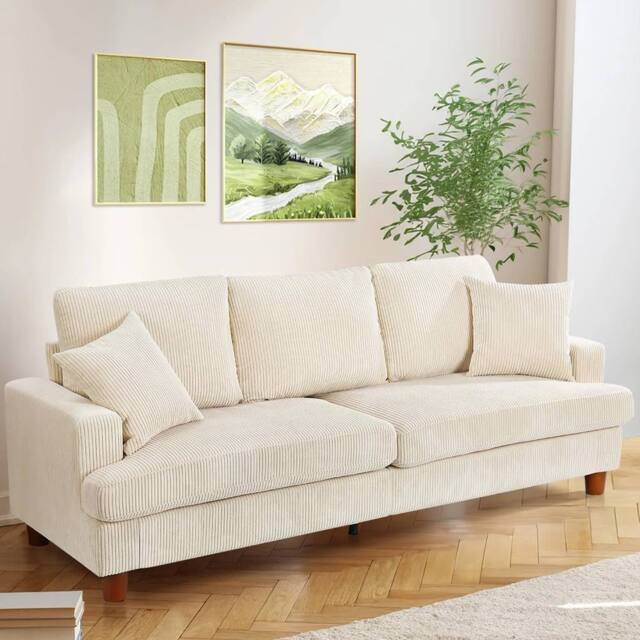 Dprodo Deep 3 Seat Sofa, 220cm Mid Century Modern Couches in Beige - image 1